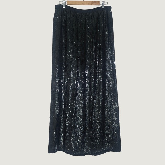 Laurence Kazar Dresses & Skirts - Laurence Kazar Sequin Silk Maxi Skirt Large Black Beaded Formal Vintage Gothic